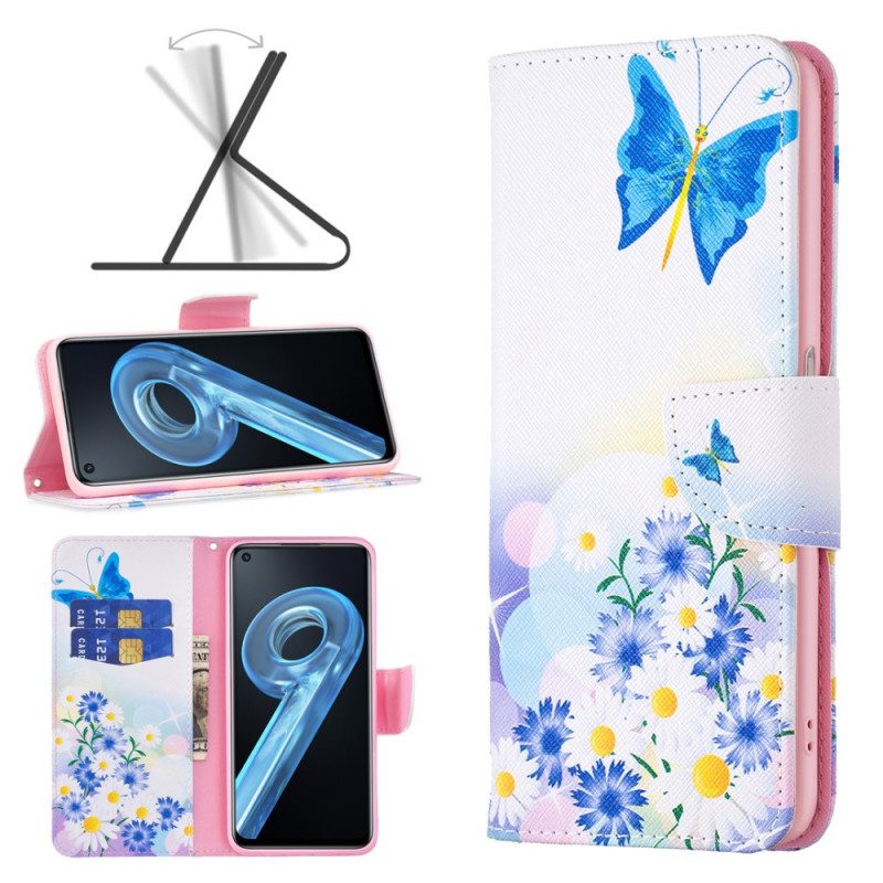 Folio-hoesje voor Realme 9i Vlinder En Bloemenpastelkleuren
