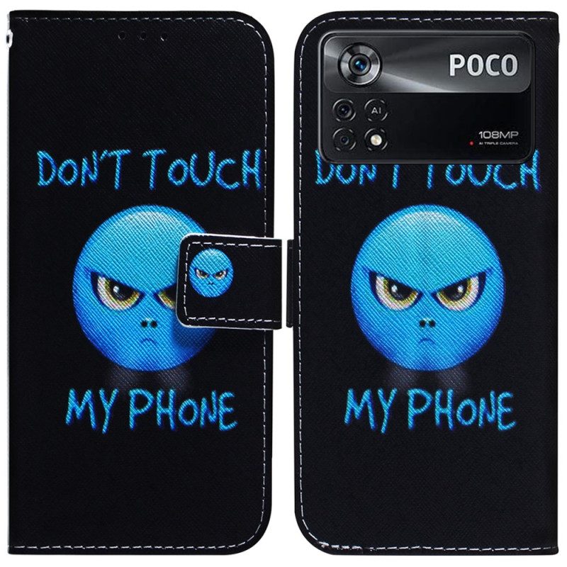 Folio-hoesje voor Poco X4 Pro 5G Emoji Raak Mijn Telefoon Niet Aan