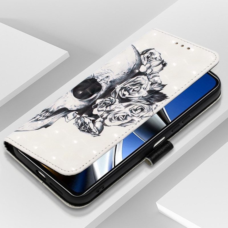 Folio-hoesje voor Poco X4 Pro 5G Met Ketting Bloemenschedel Met Riem