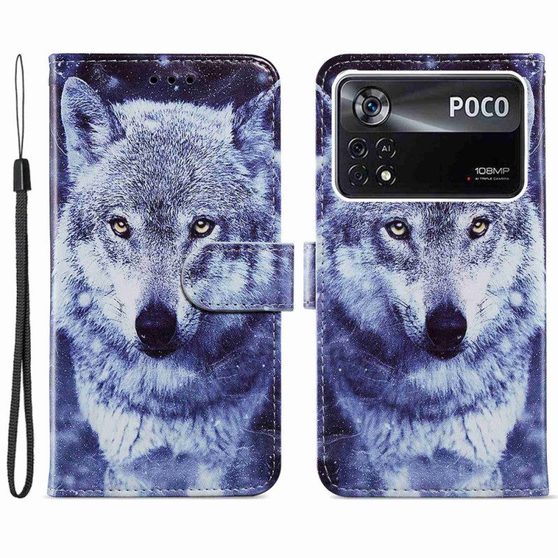Folio-hoesje voor Poco X4 Pro 5G Met Ketting Strakke Wolf