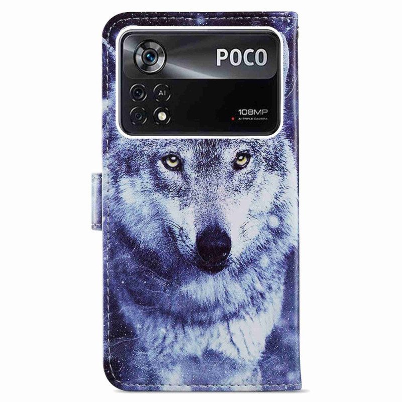 Folio-hoesje voor Poco X4 Pro 5G Met Ketting Strakke Wolf