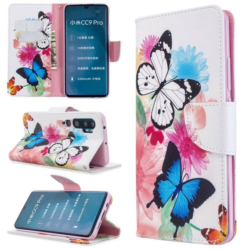 Folio-hoesje voor Xiaomi Mi Note 10 / 10 Pro Geschilderde Vlinders En Bloemen