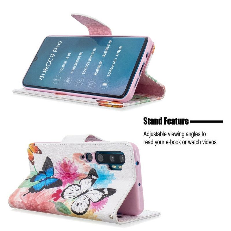 Folio-hoesje voor Xiaomi Mi Note 10 / 10 Pro Geschilderde Vlinders En Bloemen