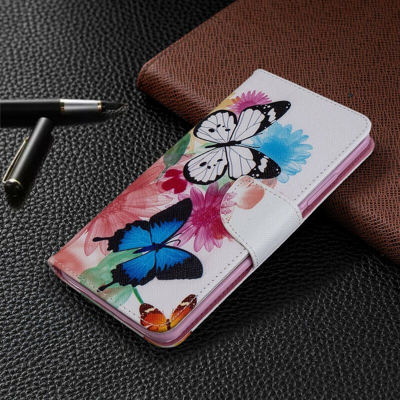 Folio-hoesje voor Xiaomi Mi Note 10 / 10 Pro Geschilderde Vlinders En Bloemen