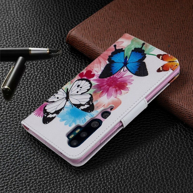 Folio-hoesje voor Xiaomi Mi Note 10 / 10 Pro Geschilderde Vlinders En Bloemen