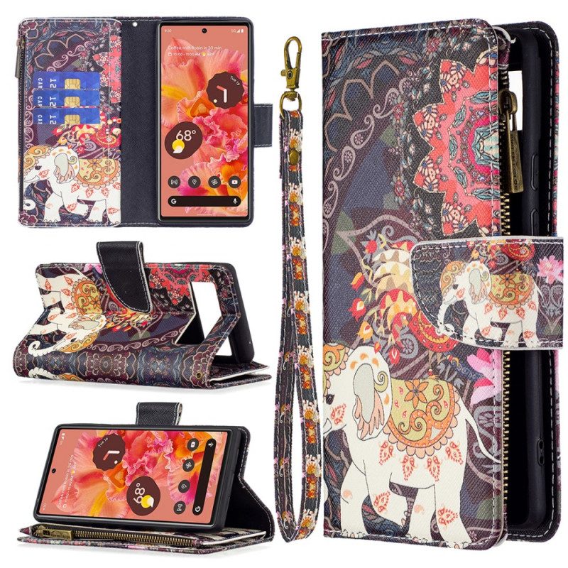 Leren Hoesje voor Google Pixel 6 Olifantenzak Met Ritssluiting