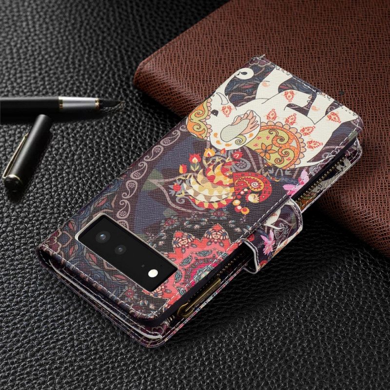 Leren Hoesje voor Google Pixel 6 Olifantenzak Met Ritssluiting