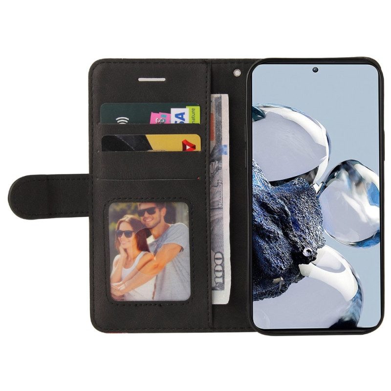 Flip Case voor Xiaomi 12T / 12T Pro Met Ketting Tweekleurige Riem