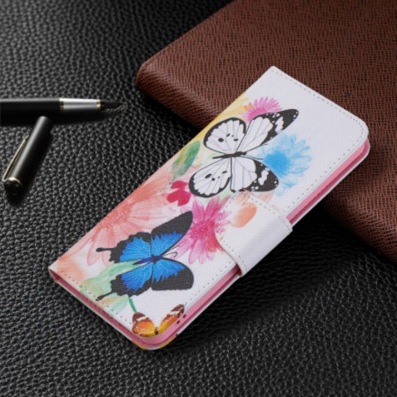 Folio-hoesje voor Oppo Reno 6 5G Geschilderde Vlinders En Bloemen