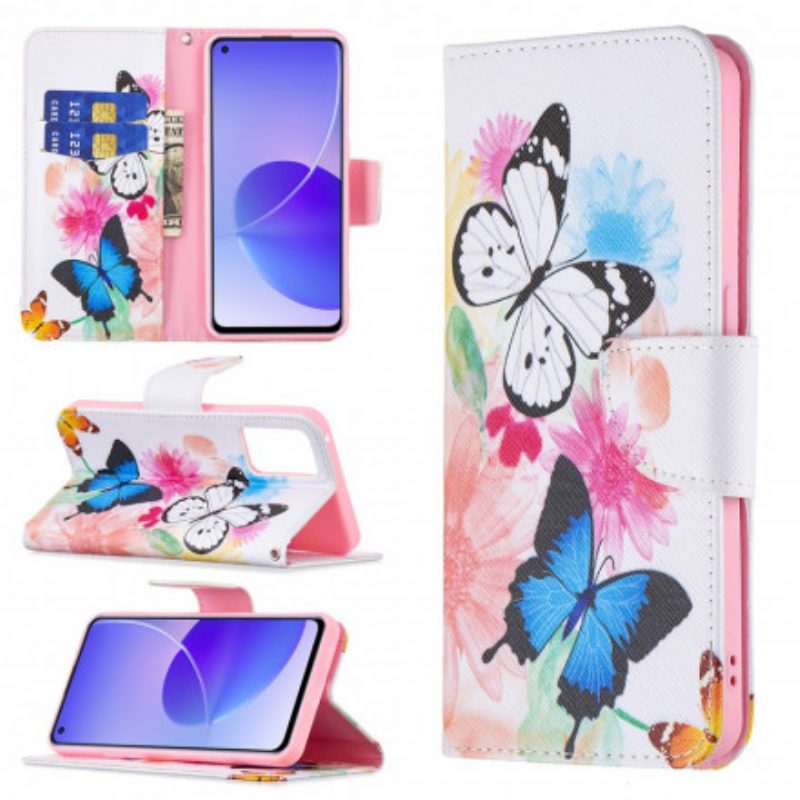 Folio-hoesje voor Oppo Reno 6 5G Geschilderde Vlinders En Bloemen