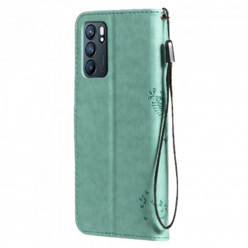 Folio-hoesje voor Oppo Reno 6 5G Met Ketting Boom En Strappy Cat