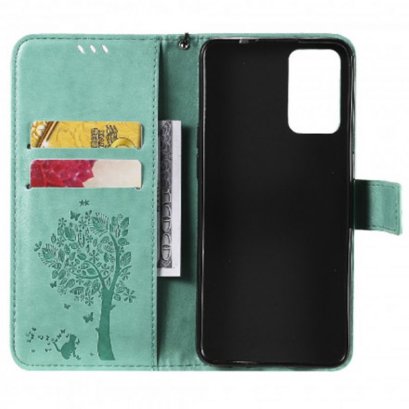 Folio-hoesje voor Oppo Reno 6 5G Met Ketting Boom En Strappy Cat