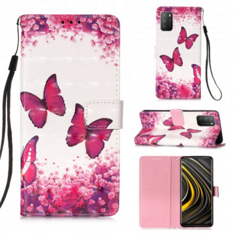 Folio-hoesje voor Poco M3 Rode Vlinders