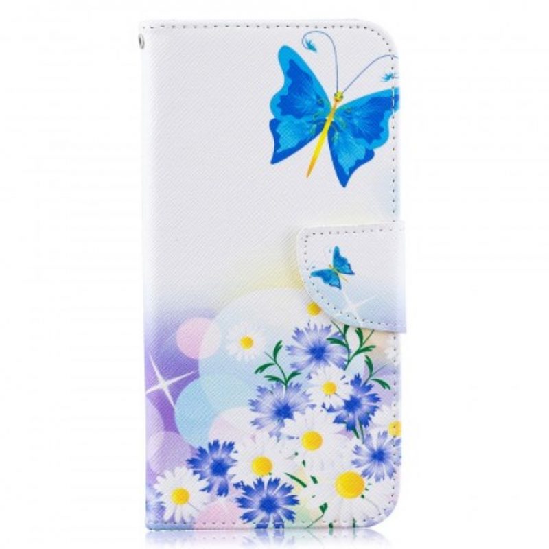 Folio-hoesje voor Samsung Galaxy A50 Geschilderde Vlinders En Bloemen