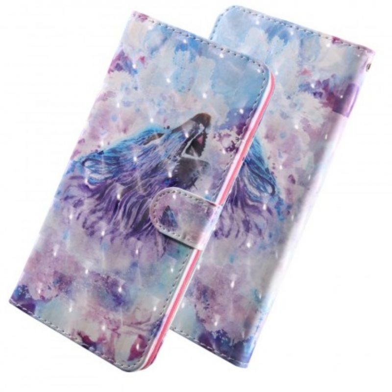 Leren Hoesje voor Samsung Galaxy A50 Aquarel Wolf
