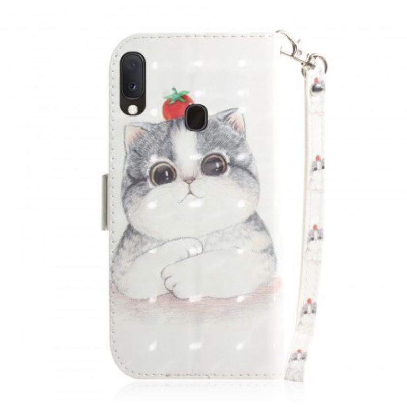Folio-hoesje voor Samsung Galaxy A20e Met Ketting Tomaat Op De Kat Met Een Riempje