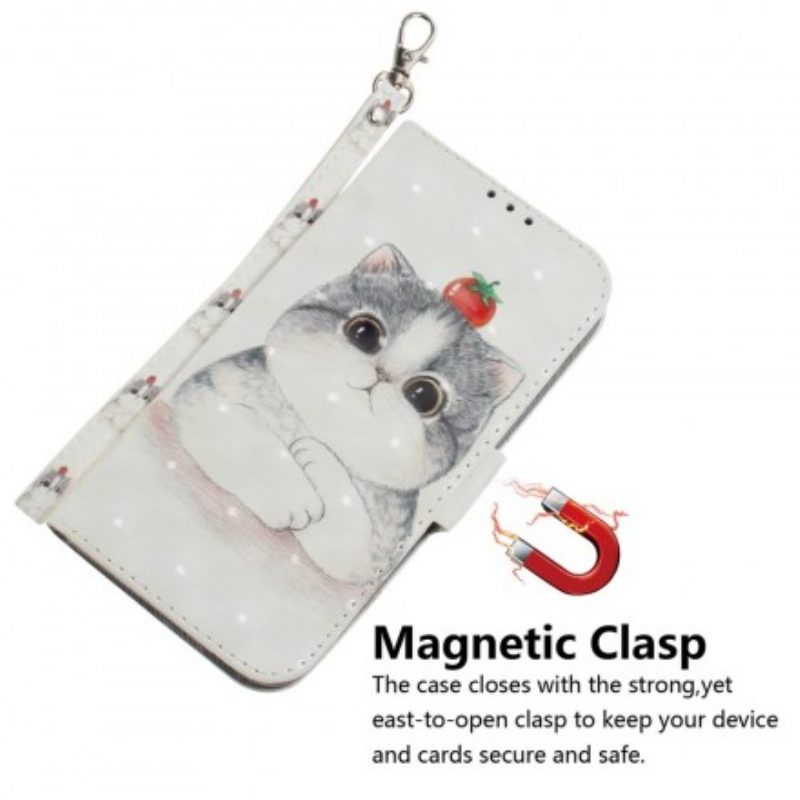Folio-hoesje voor Samsung Galaxy A20e Met Ketting Tomaat Op De Kat Met Een Riempje