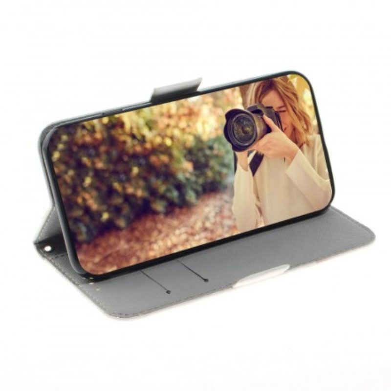 Folio-hoesje voor Samsung Galaxy A20e Met Ketting Tomaat Op De Kat Met Een Riempje