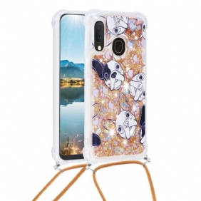 Hoesje voor Samsung Galaxy A20e Met Koord Honden Met Trekkoord Met Pailletten