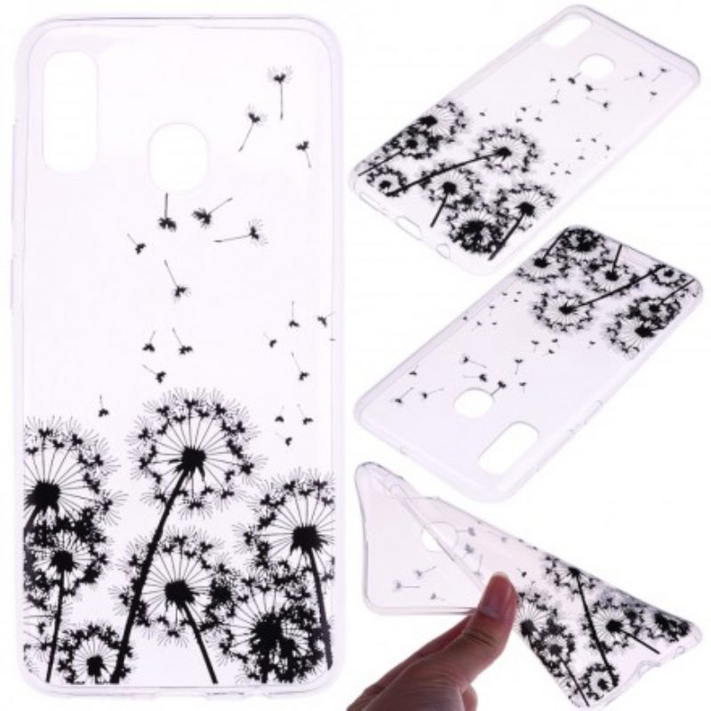 Hoesje voor Samsung Galaxy A20e Naadloze Zwarte Paardebloemen