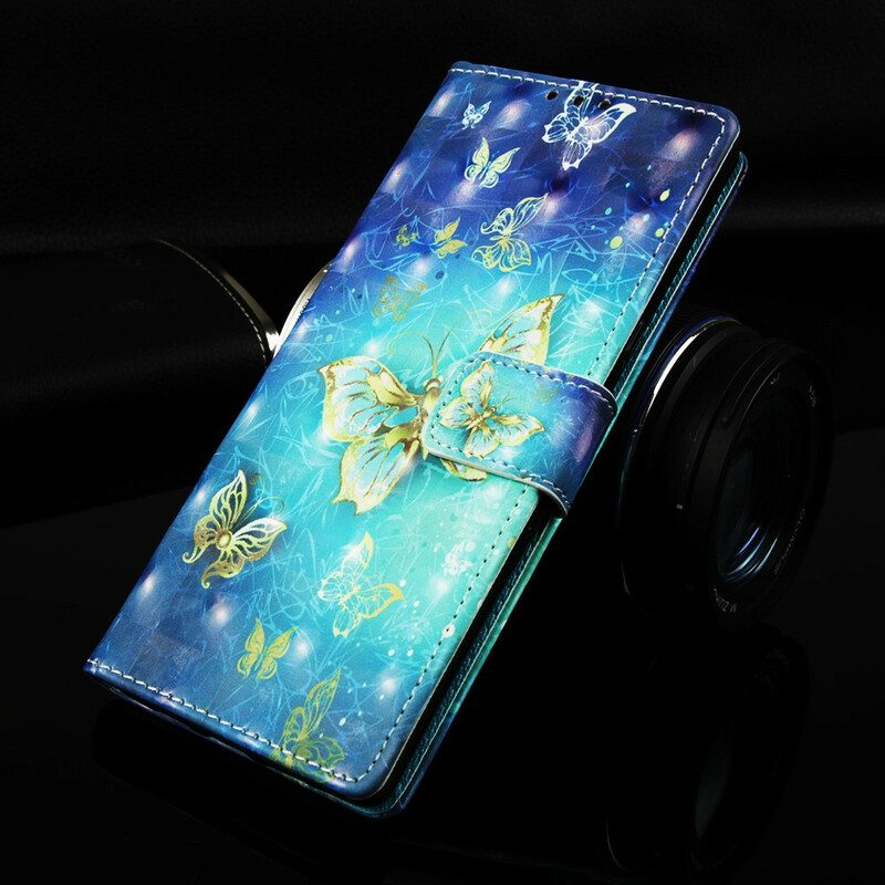 Leren Hoesje voor Samsung Galaxy A20e Gouden Vlinders