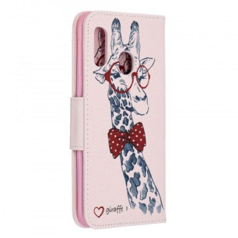 Leren Hoesje voor Samsung Galaxy A20e Slimme Giraf
