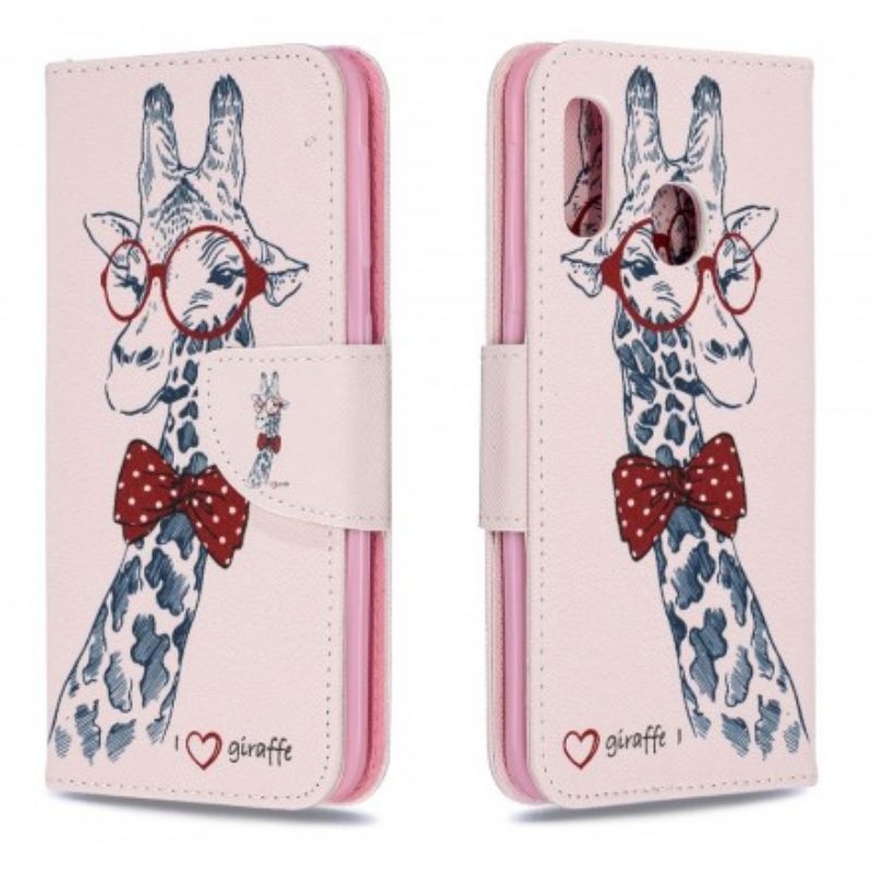 Leren Hoesje voor Samsung Galaxy A20e Slimme Giraf