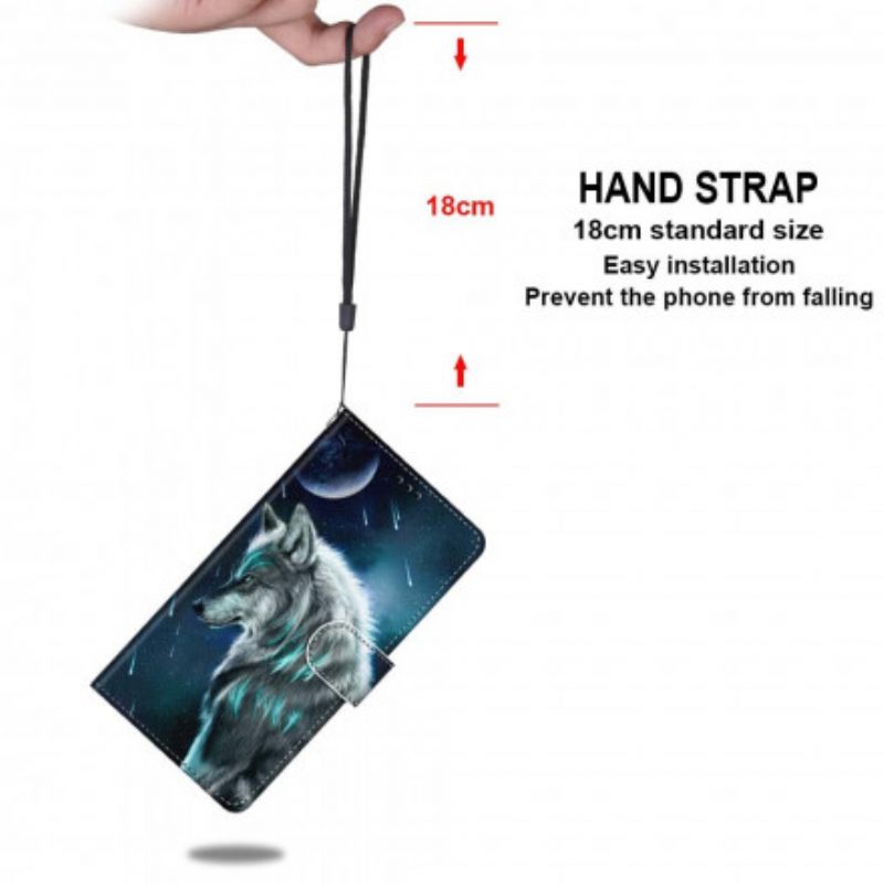 Leren Hoesje voor Samsung Galaxy S21 Ultra 5G Wolf Onder Een Regen Van Sterren