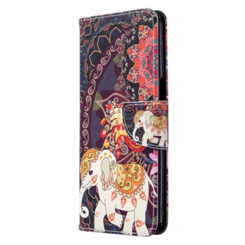 Leren Hoesje voor Xiaomi Redmi Note 9S / 9 Pro Indische Olifanten