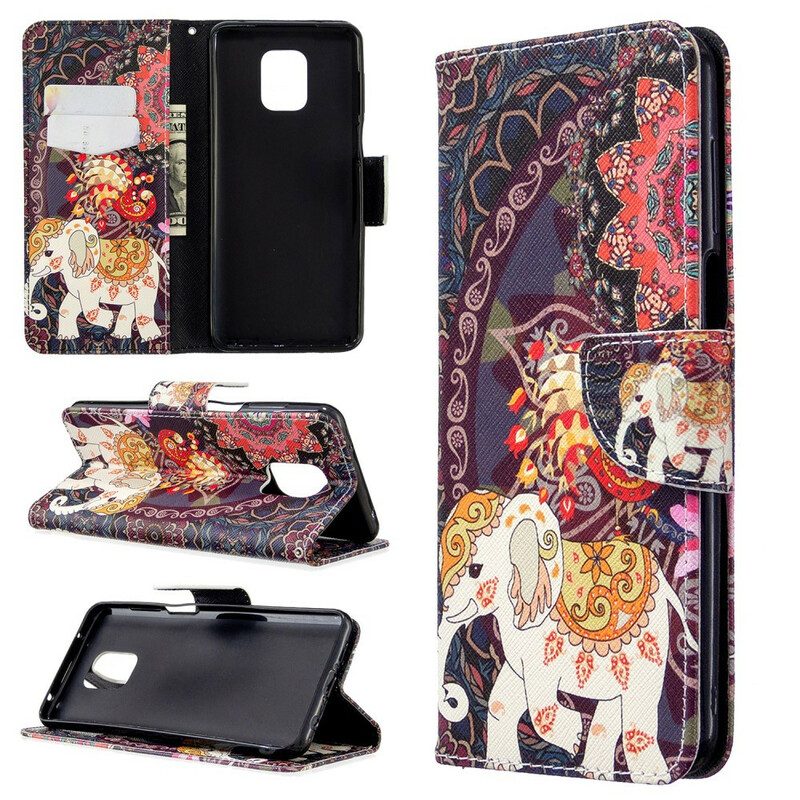 Leren Hoesje voor Xiaomi Redmi Note 9S / 9 Pro Indische Olifanten