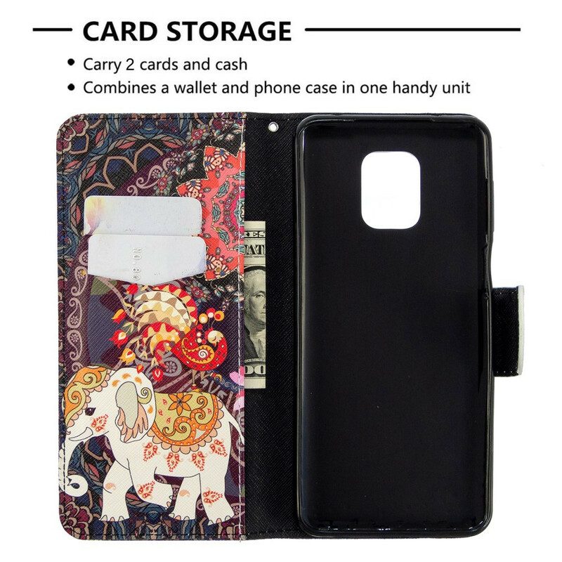 Leren Hoesje voor Xiaomi Redmi Note 9S / 9 Pro Indische Olifanten