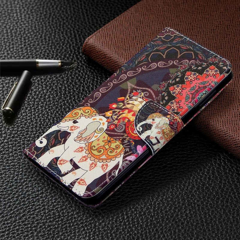 Leren Hoesje voor Xiaomi Redmi Note 9S / 9 Pro Indische Olifanten