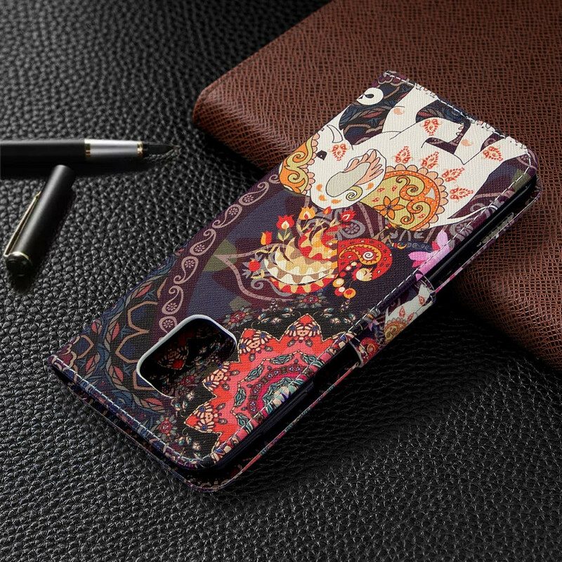 Leren Hoesje voor Xiaomi Redmi Note 9S / 9 Pro Indische Olifanten