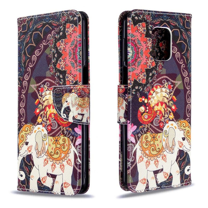 Leren Hoesje voor Xiaomi Redmi Note 9S / 9 Pro Indische Olifanten
