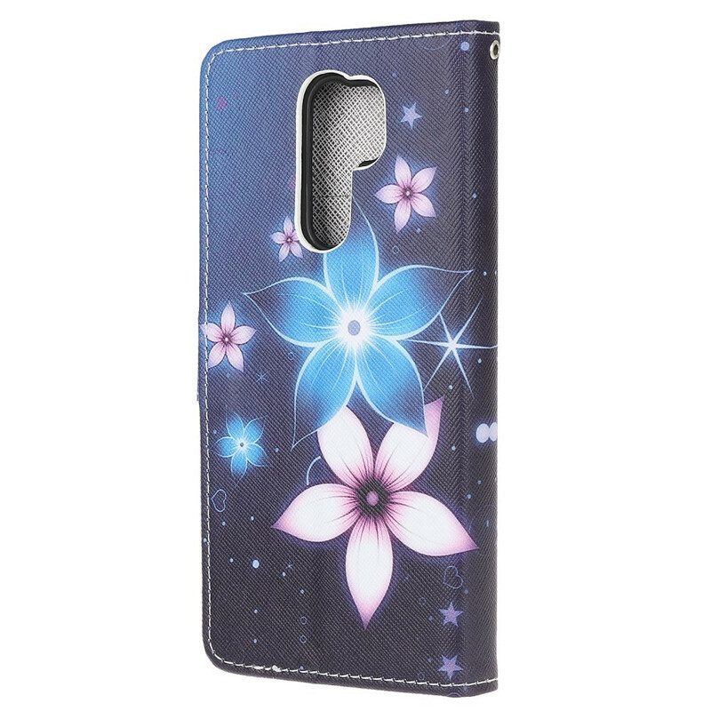Folio-hoesje voor Xiaomi Redmi 9 Met Ketting Maanband Bloemen