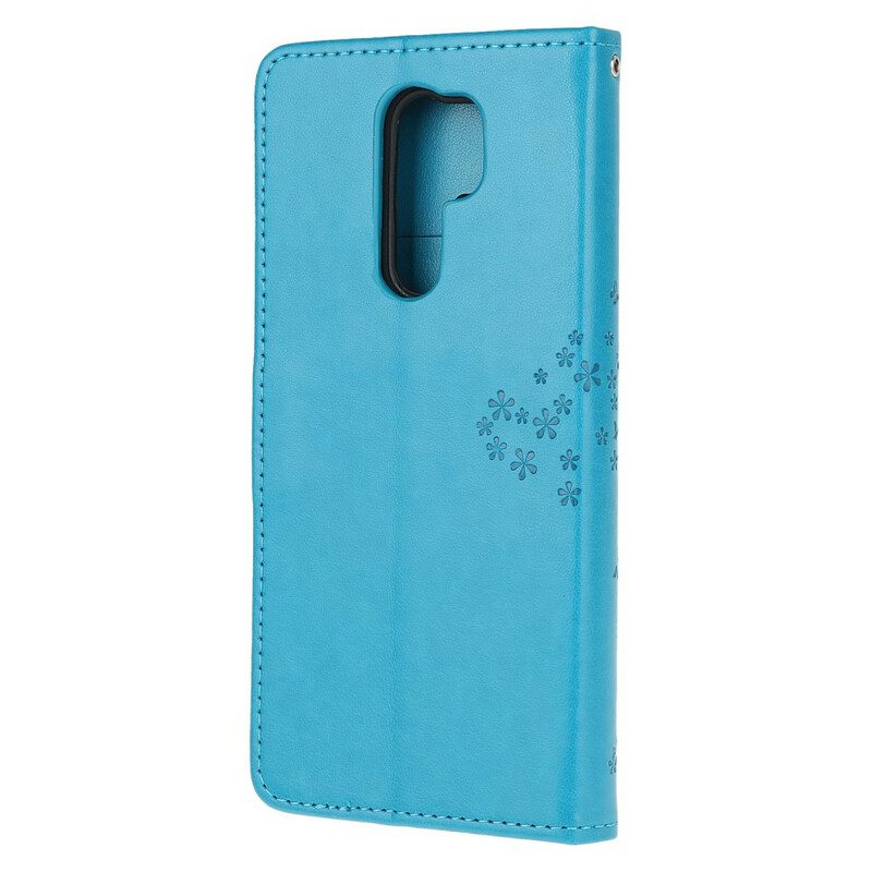 Folio-hoesje voor Xiaomi Redmi 9 Met Ketting String Boom En Uilen