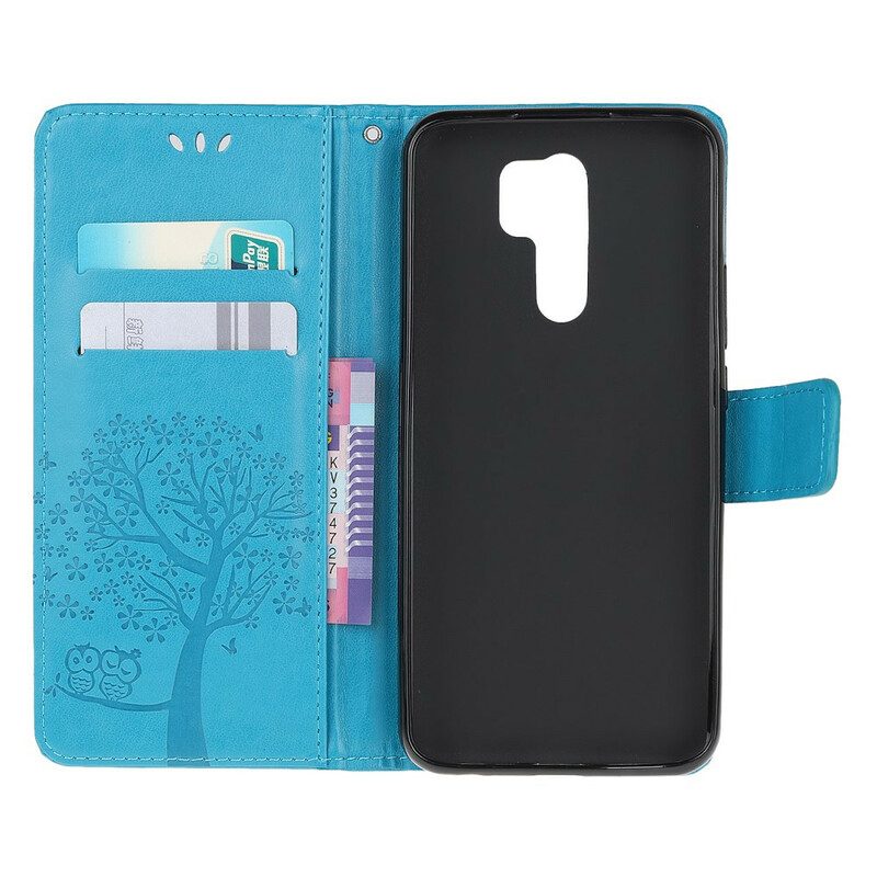 Folio-hoesje voor Xiaomi Redmi 9 Met Ketting String Boom En Uilen