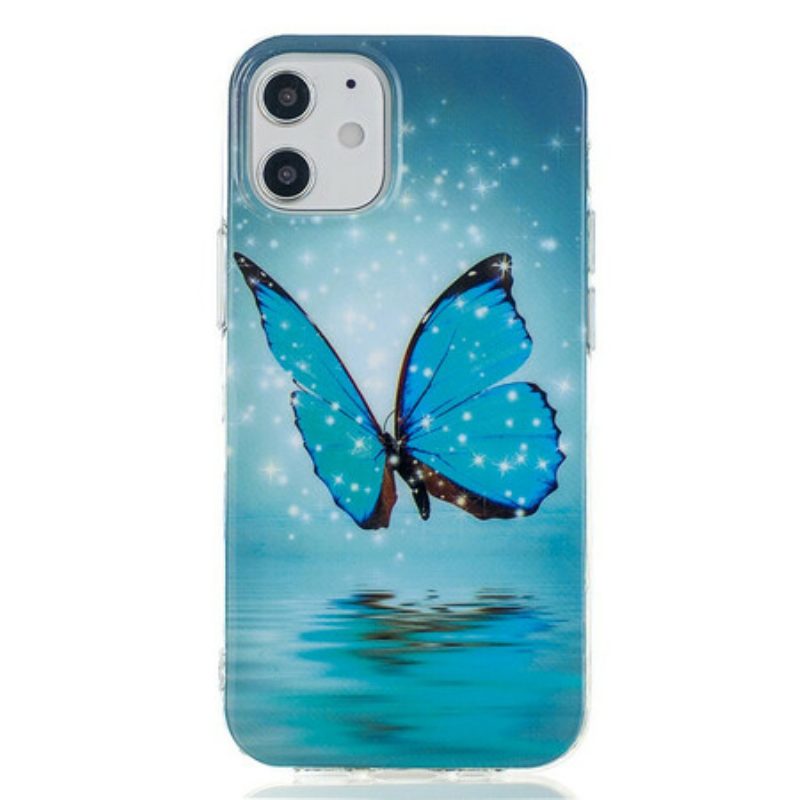 Telefoonhoesje voor iPhone 12 Mini Fluorescerende Blauwe Vlinder