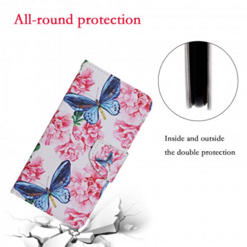 Folio-hoesje voor Samsung Galaxy A22 5G Vlinders Floral Lanyard
