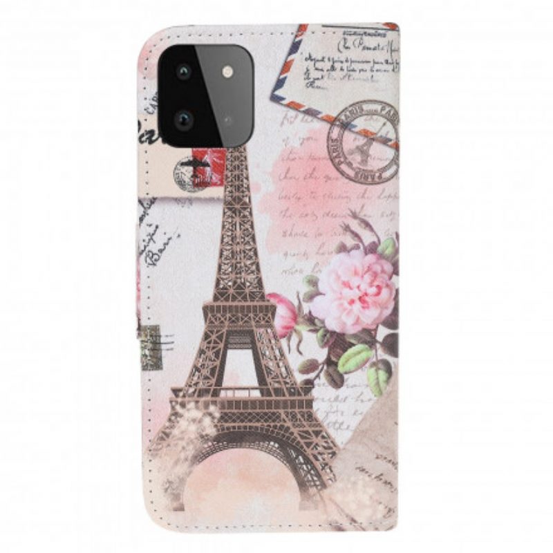 Leren Hoesje voor Samsung Galaxy A22 5G Retro Eiffeltoren