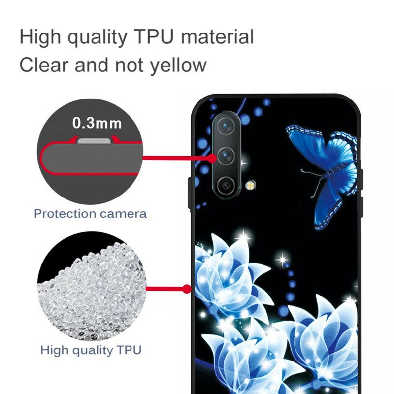 Hoesje voor OnePlus Nord CE 5G Vlinder En Blauwe Bloemen