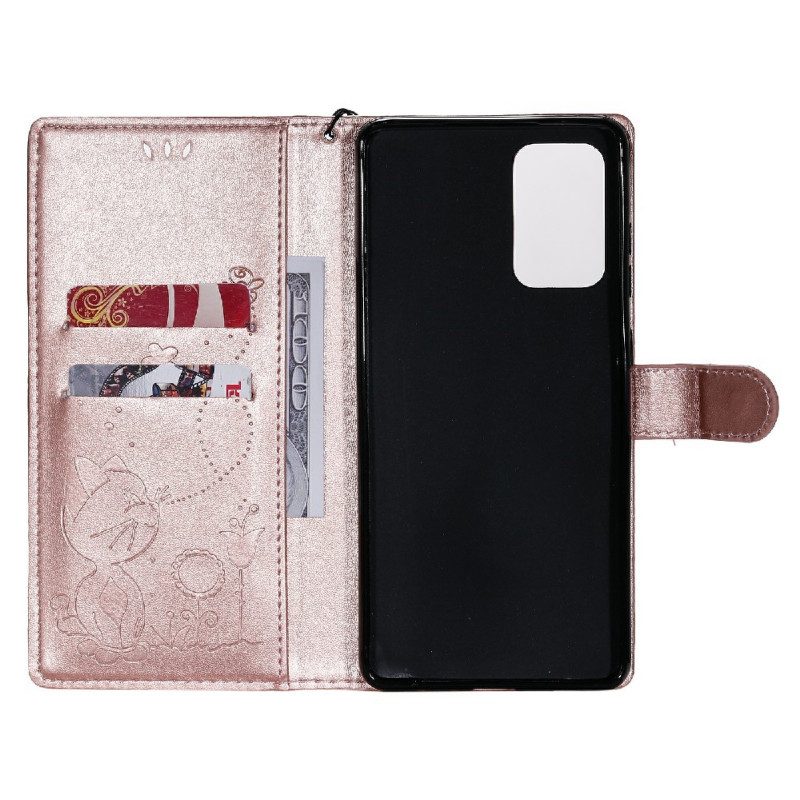Folio-hoesje voor Samsung Galaxy A72 4G / A72 5G Met Ketting Kat En Bij Met Lanyard
