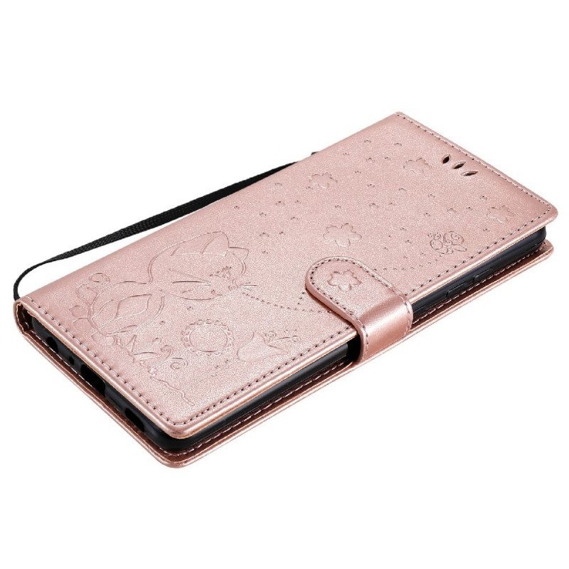 Folio-hoesje voor Samsung Galaxy A72 4G / A72 5G Met Ketting Kat En Bij Met Lanyard