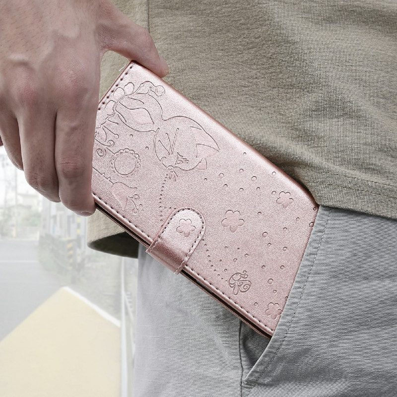 Folio-hoesje voor Samsung Galaxy A72 4G / A72 5G Met Ketting Kat En Bij Met Lanyard