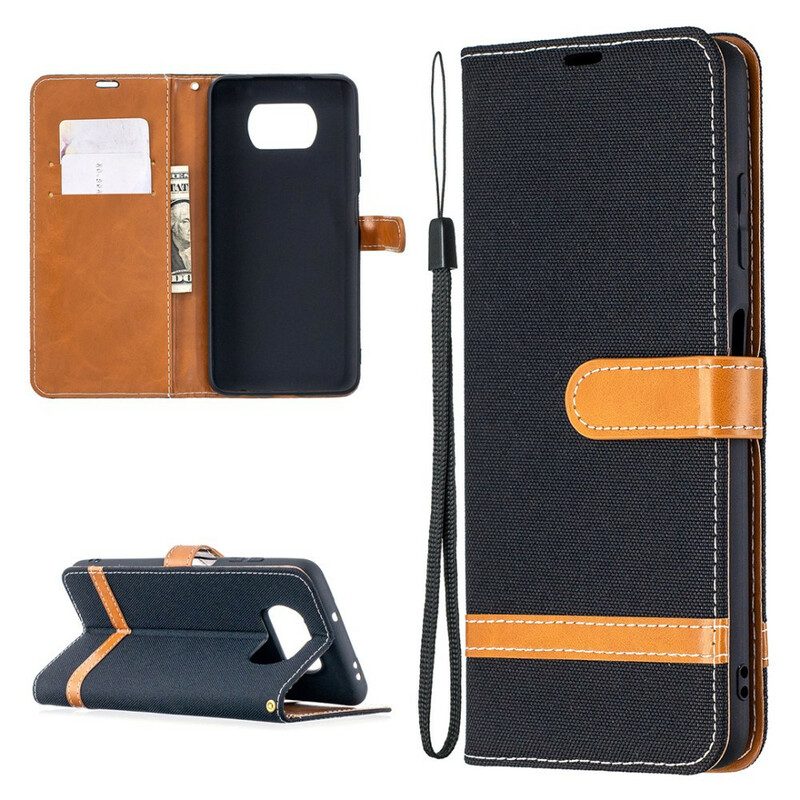 Folio-hoesje voor Poco X3 / X3 Pro / X3 NFC Met Ketting Band Van Stof En Leereffect