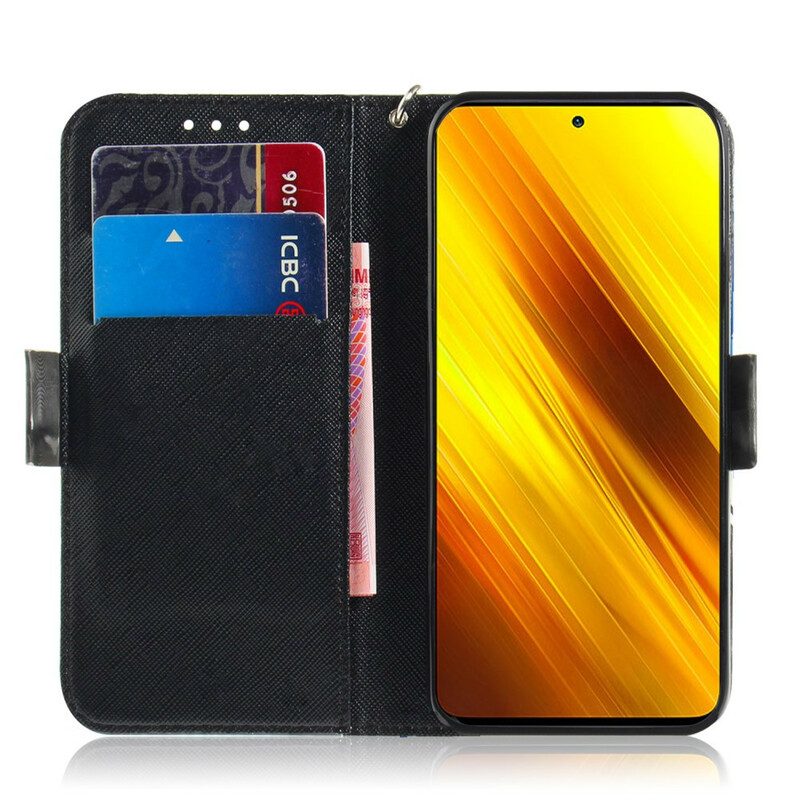Folio-hoesje voor Poco X3 / X3 Pro / X3 NFC Met Ketting String Safari Dieren