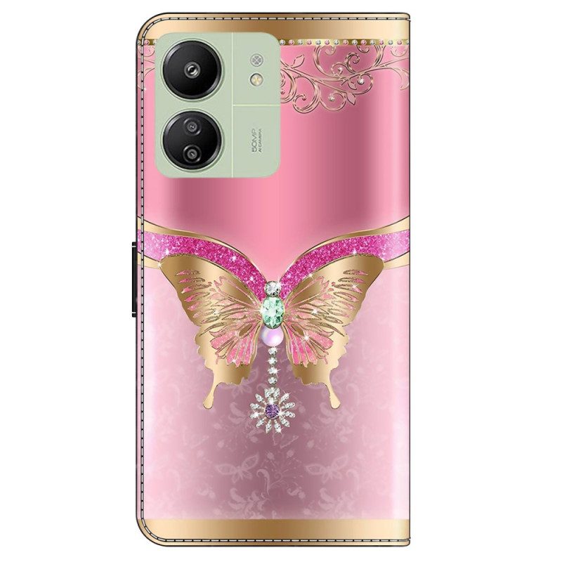 Folio-hoesje Poco C65 Telefoonhoesje Roze En Gouden Vlinder