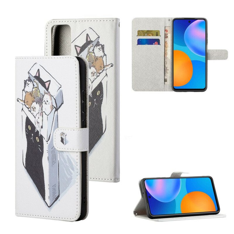 Folio-hoesje voor Honor 10X Lite Met Ketting Levering Katten Met Strings
