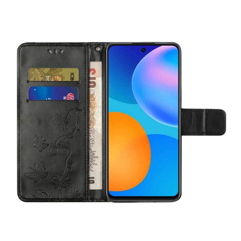 Folio-hoesje voor Poco M4 Pro 5G Aziatische Vlinders En Bloemen