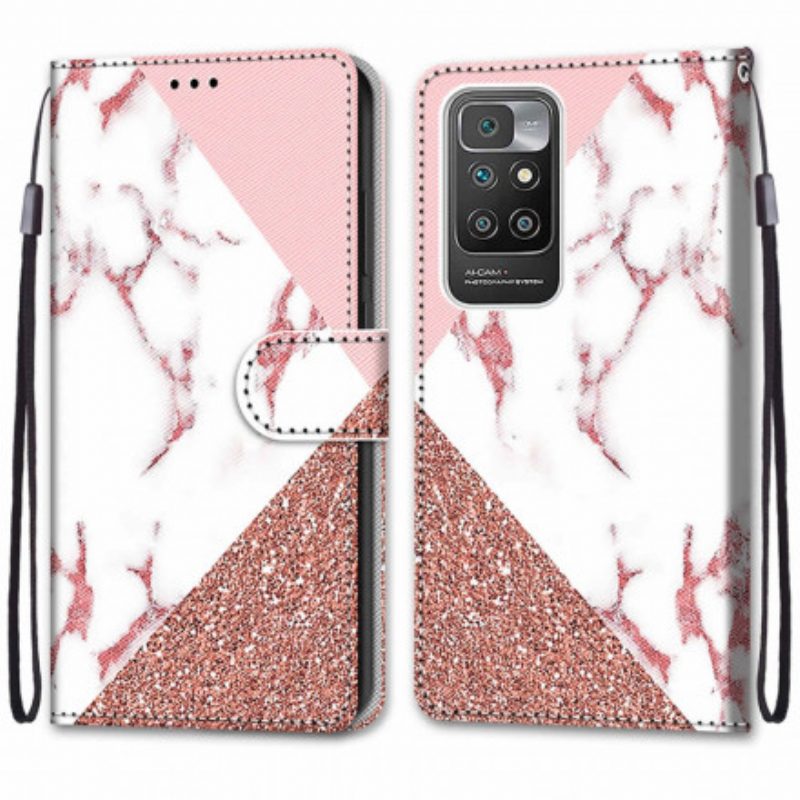 Folio-hoesje voor Xiaomi Redmi 10 Marmer En Glitterdriehoek